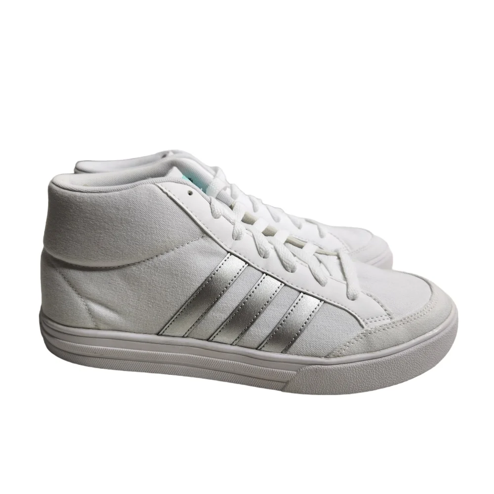 Adidas Womens Mid White Silver Aqua Ankle High Fashion Sneaker Size 9.5